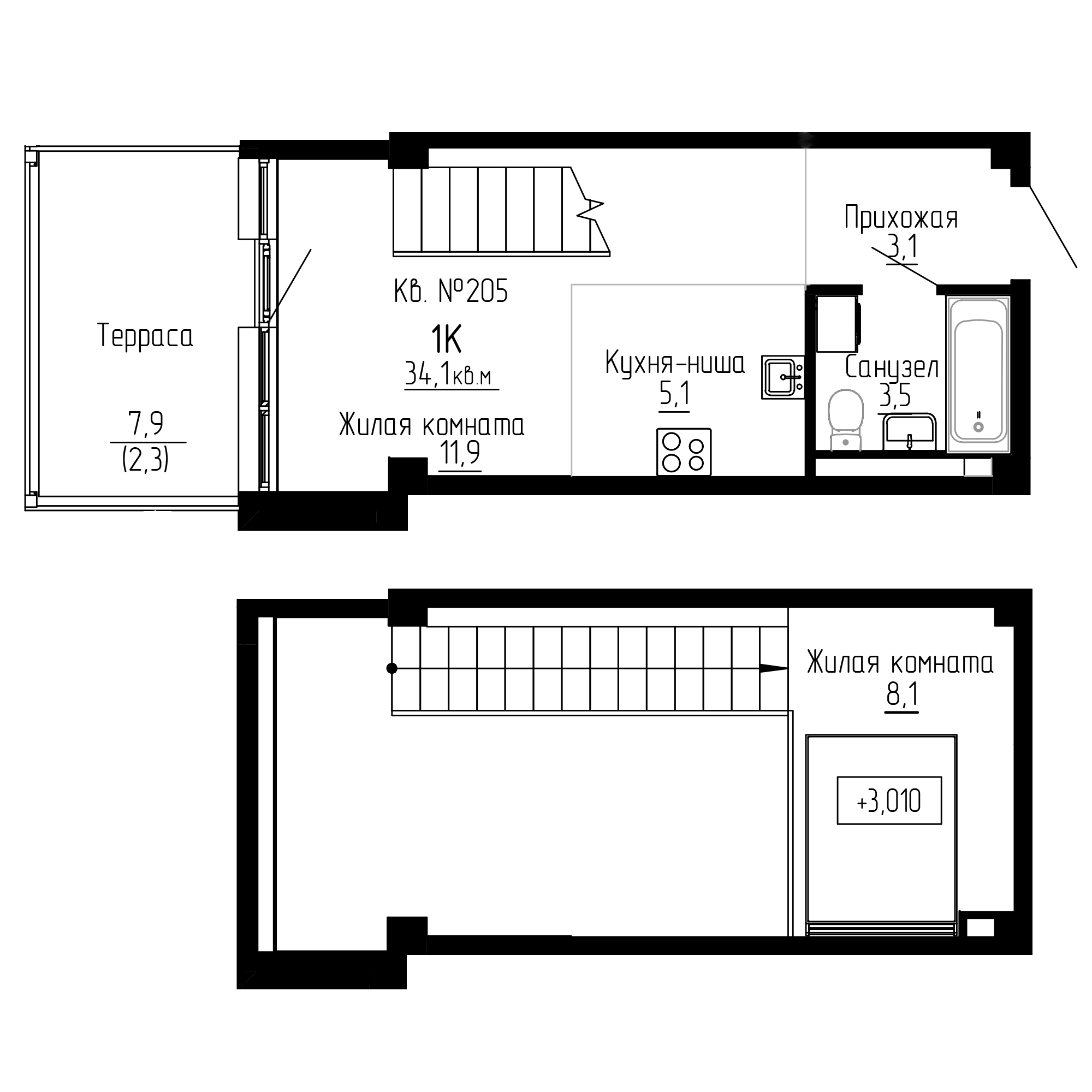 ЖК ДНС Сити (DNS Сити), 2-комн кв 34,1 м2, за 9 207 000 ₽, 1 этаж